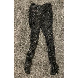 ruched high waisted black leather pants